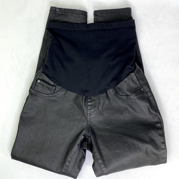 NWOT BLUE INDIGO Faux Leather Maternity Full Panel Straight Leg Jean/Pant LARGE - Picture 2 of 7